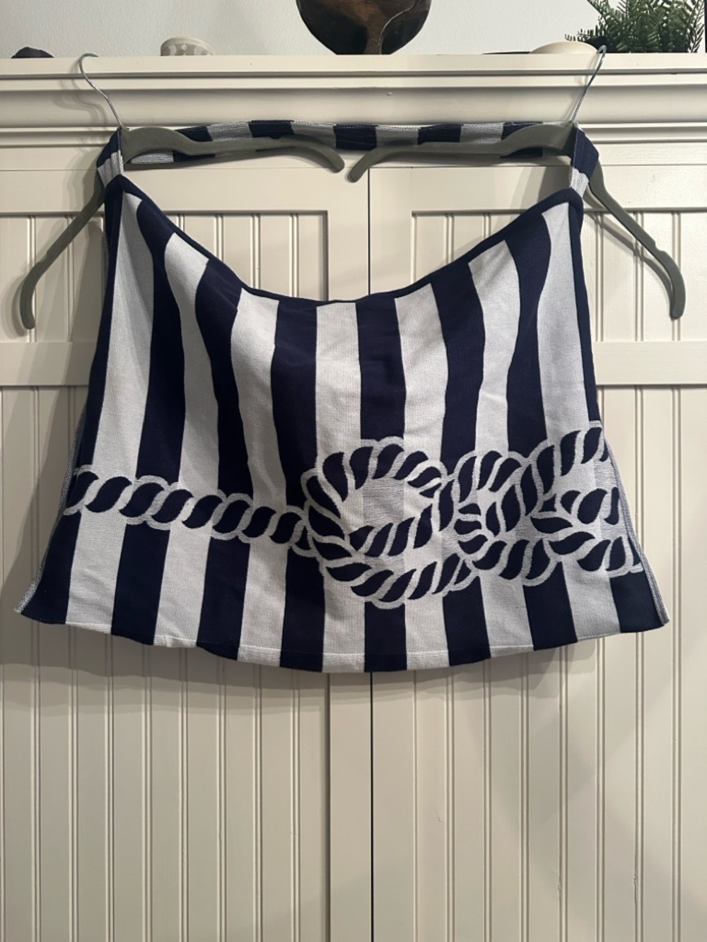 Oversized Striped Towel Material Pool/BeachTote - NauticalRope Design w/2 Pouch
